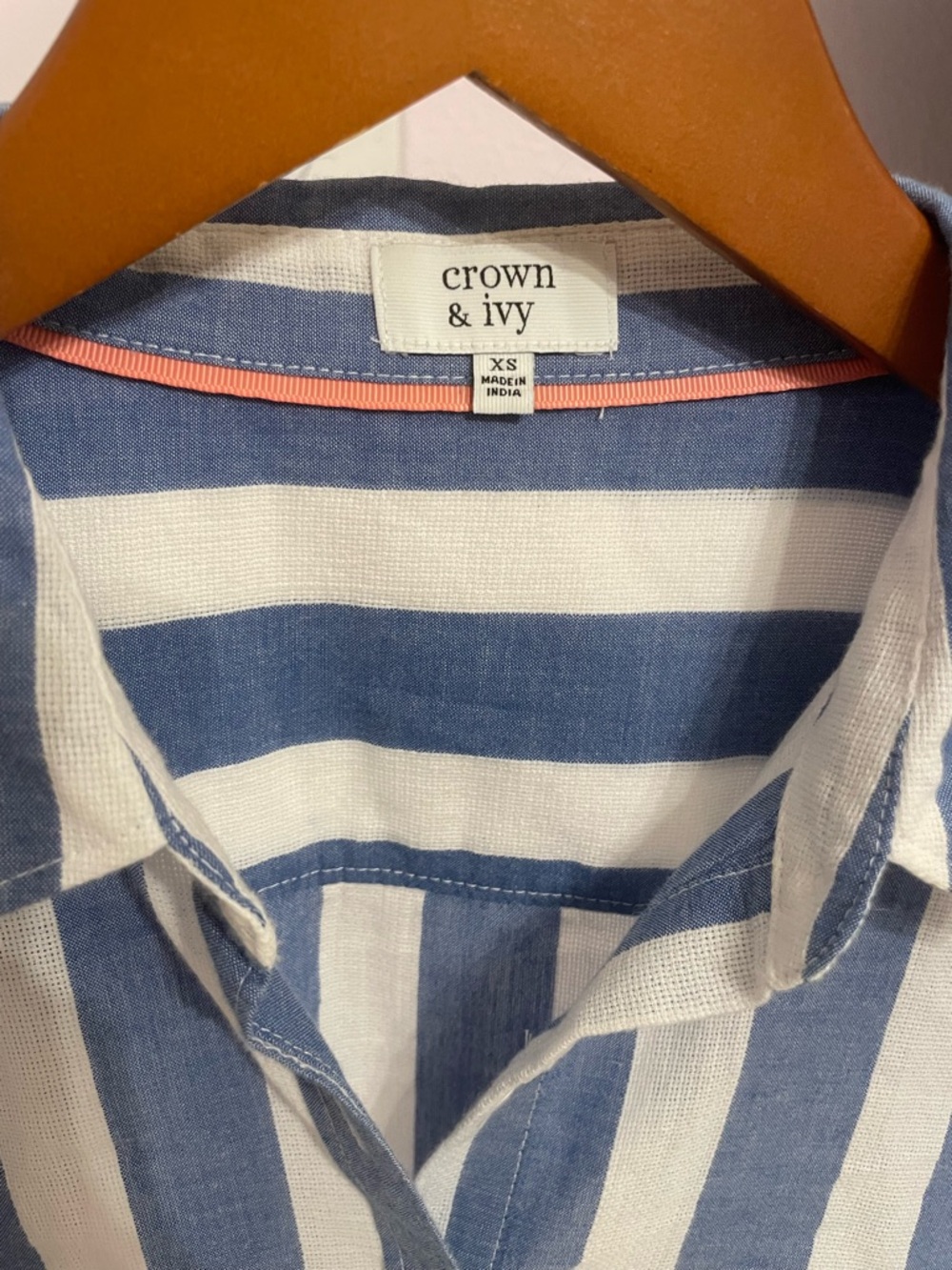 100% Cotton Crown & Ivy Blue & White Stripe Button Front Shirt | Coastal - Picture 4 of 5